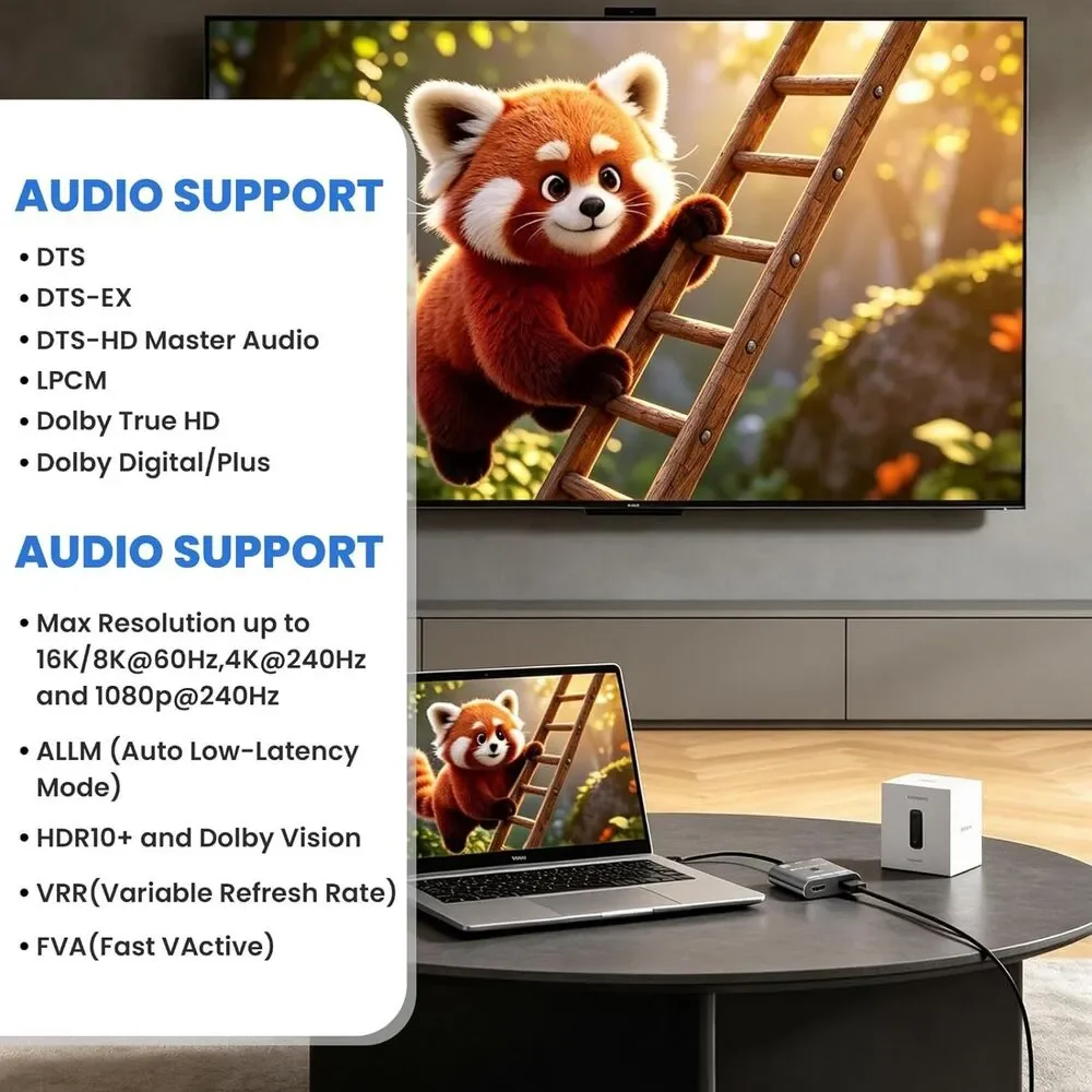 HDMI 2.1 Switch 8K@120Hz 4K@240Hz 2x1 Bi-Directional VRR HDR10+ Splitter PS5